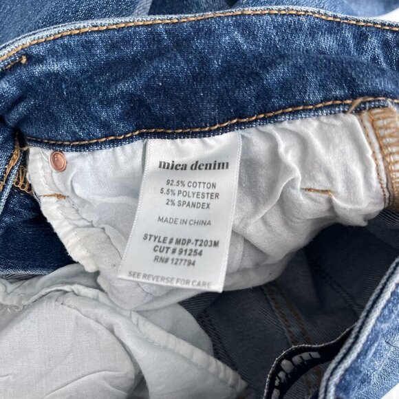 Mica Super Hi Rise Straight Leg Denim Jeans Mid-Wash Distressed Raw Hem Women 24 - Picture 12 of 16